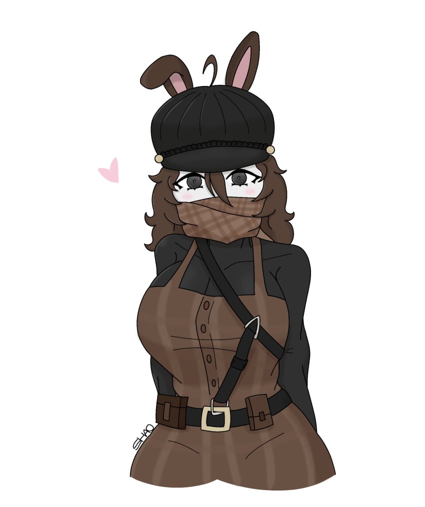 artist_name artist_signature belt big_breasts black_eyes brown_hair bunny_ears cap fully_clothed hat overalls roblox roblox_avatar robloxian scarf self_upload shaospicy suggestive sweater tagme white_background white_skin