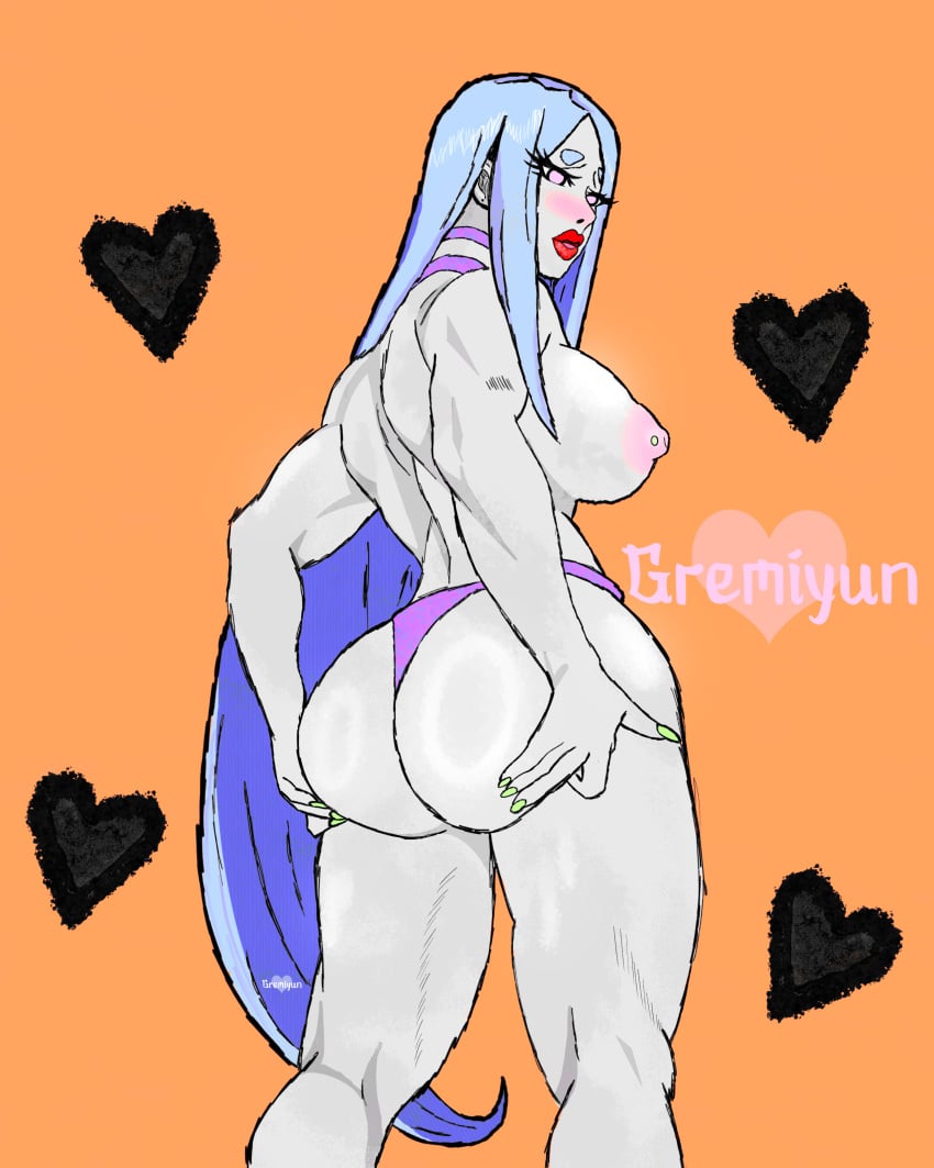 1girls big_ass big_breasts female female_only from_behind gilf gremiyun huge_ass lavender_eyes long_hair looking_at_viewer looking_back makeup mature mature_female mature_woman milf naruto naruto_(series) naruto_shippuden otsutsuki_kaguya rear_view sideboob solo solo_focus very_long_hair white_hair white_skin