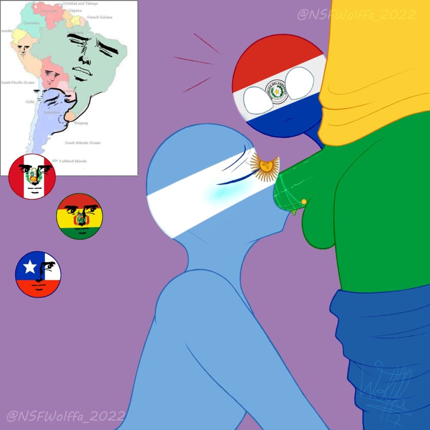 argentina_(countryhumans) blowjob bolivia_(countryhumans) brazil_(countryhumans) chile_(countryhumans) countryballs countryhuman countryhumans gay geography joke joke_art meme paraguay_(countryhumans) peru_(countryhumans) pierced_genitals pierced_penis piercing sucking sucking_penis watching wolffaloba yaranaika