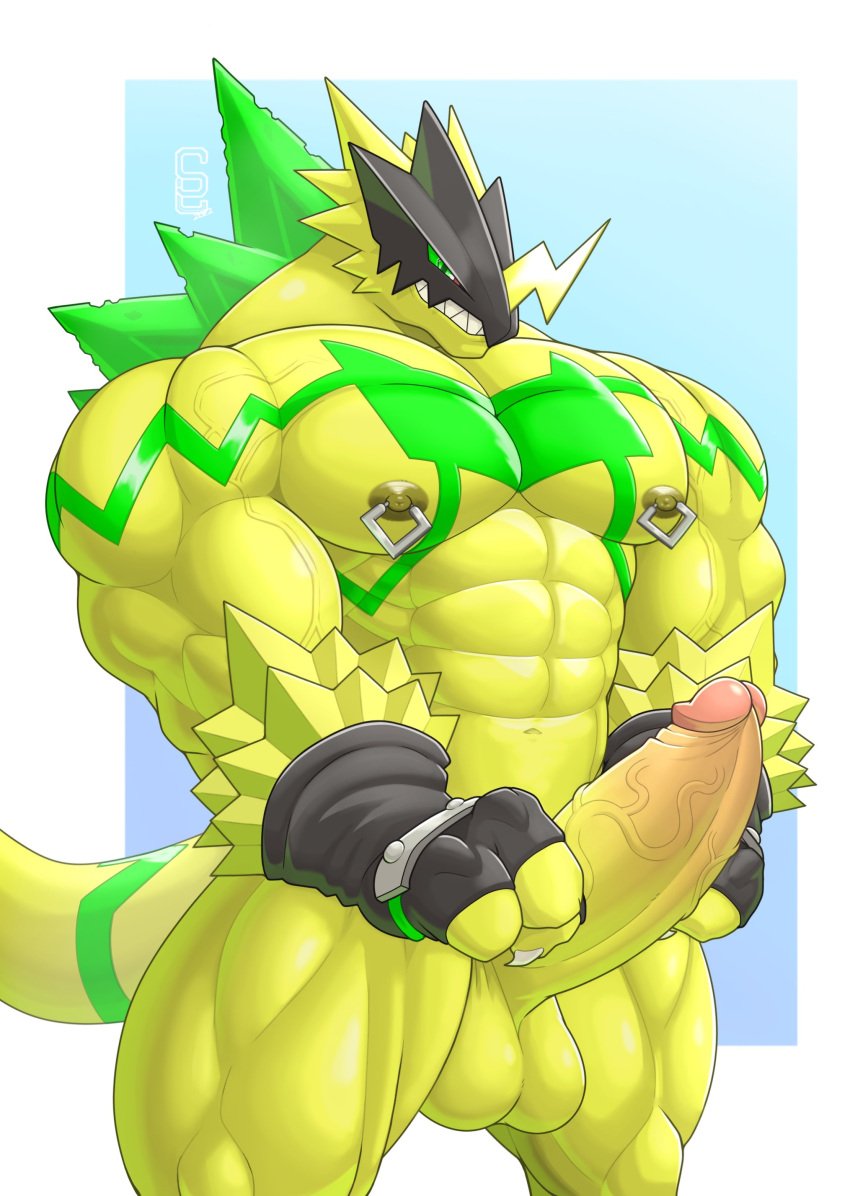 absurd_res anthro balls bandai_namco big_penis bulkmon digimon digimon_(species) erection genitals hi_res humanoid looking_at_viewer male male_only muscular muscular_male nipple_piercing nipples pecs penis piercing smile solard0gg0 solo vein veiny_muscles veiny_penis