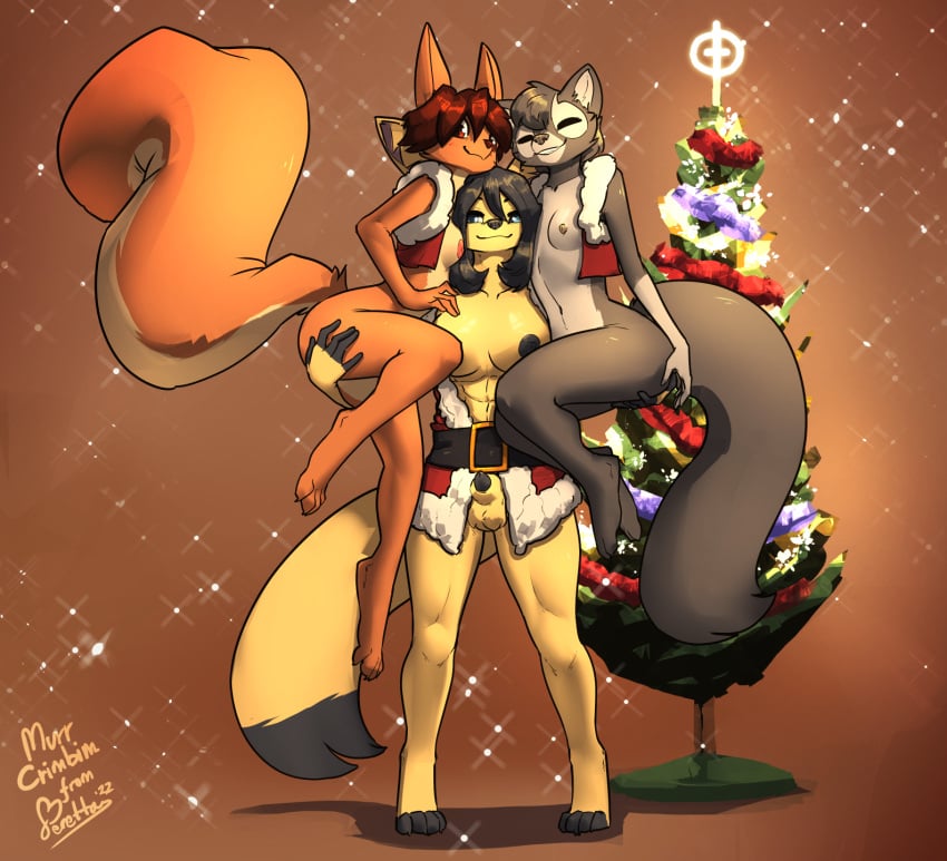 1futa 2girls anthro big_breasts black_hair blue_eyes bodily_fluids bottomless breasts brown_eyes brown_hair canid canine christmas christmas_tree closed_eyes clothed clothing female fenavi_montaro fennec feretta fox fur furry futanari genital_fluids genitals grey_body grey_fur gynomorph hair hi_res holidays intersex june_(buttons) mammal muscular orange_body orange_fur partially_clothed penis penis_tip plant pussy_juice red_fox rodent sciurid silver_fox small_breasts tan_body tan_fur tree tree_squirrel vixavil_hayden yellow_body yellow_fur