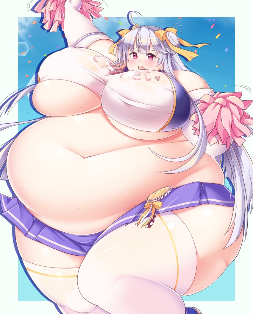 1girls 2021 azur_lane bbw belly breasts cheerleader cheerleader_uniform curvaceous curvy cygnet_(azur_lane) female female_focus hips huge_belly huge_breasts huge_thighs long_hair morbidly_obese onehaunt overweight overweight_female plump solo solo_female solo_focus thick_thighs thighhighs thighs twintails underboob voluptuous white_hair wide_hips