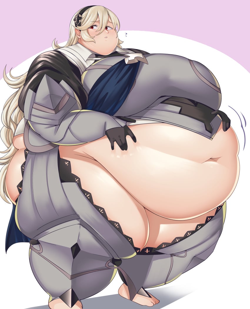 1girls 2022 armor bare_thighs belly belly_overhang blonde_hair corrin_(fire_emblem) corrin_(fire_emblem)_(female) fat female female_focus female_only fire_emblem fire_emblem_fates huge_belly huge_thighs inner_thighs long_hair nintendo obese obese_female onehaunt overweight overweight_female plump red_eyes solo thick_thighs thighs threesome