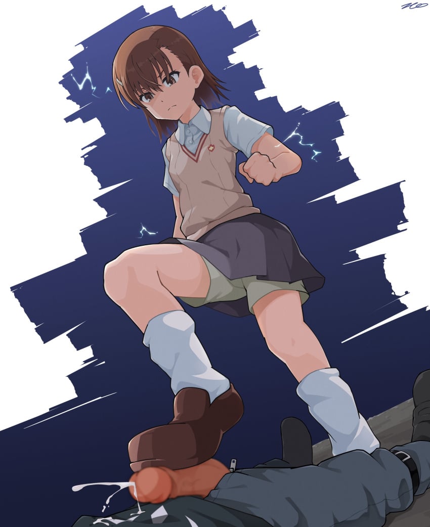 1girls brown_eyes brown_hair brown_loafers clothed_female cum cumdrip ejaculation electricity electrokinesis female femdom footjob footwear grey_skirt hair_ornament hi_res kim_da-yoon kneehighs loafers loose_socks miniskirt misaka_mikoto penis philipposter school_uniform schoolgirl shoejob shoes shorts shorts_under_skirt signature skirt socks teenage_girl teenager to_aru_kagaku_no_railgun to_aru_majutsu_no_index tokiwadai_school_uniform white_socks young