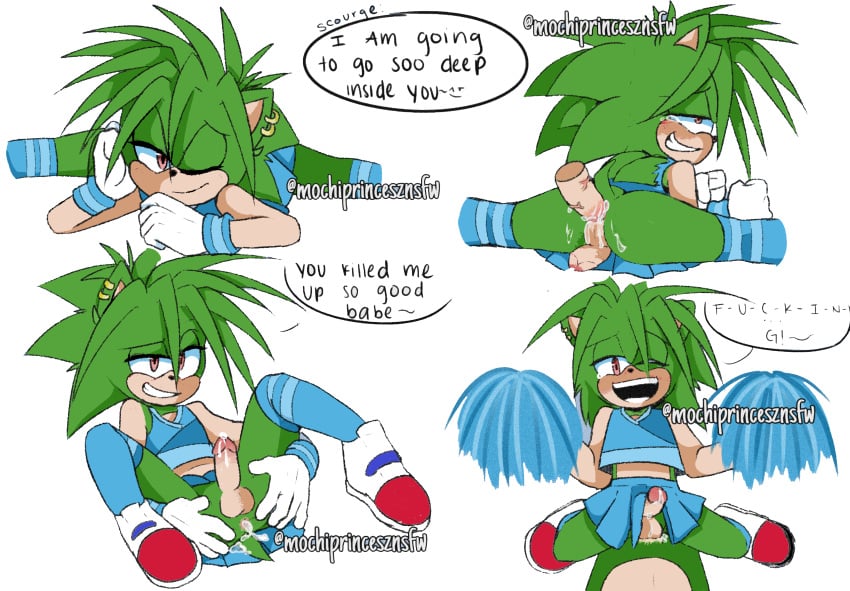 cheerleader_uniform femboy femboy_on_male manic_the_hedgehog mochiprincesznsfw scourge_the_hedgehog sonic_(series) sonic_the_hedgehog_(series) thighhighs