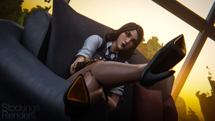 1girls black_hair fortnite high_heels legs marigold_(fortnite) solo_female stocking_renders