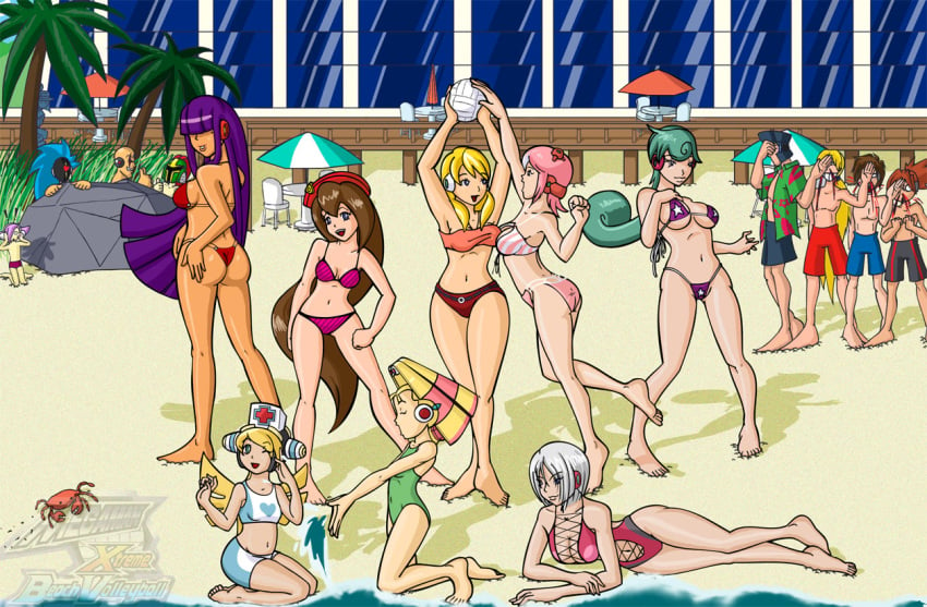 alia android axl_(mega_man) beach bikini blonde blonde_hair brown_hair cinnamon_gaudille ferham hair iris_(mega_man) layer lumine_(mega_man) marino mega_man mega_man_x nana_(mega_man) pallette purple_hair reploid robot sigma_(mega_man) signas timestones vile x_(mega_man) zero_(mega_man)