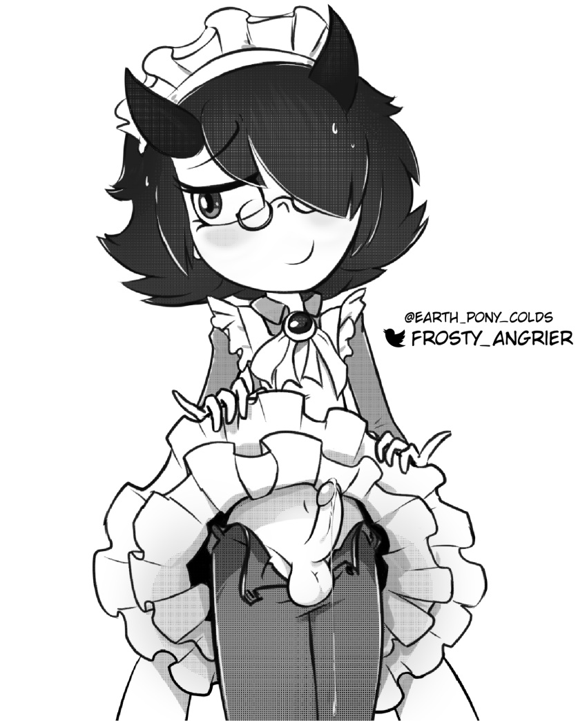 earth_pony_colds femboy glasses horns maid_uniform original_character penis sketch trap