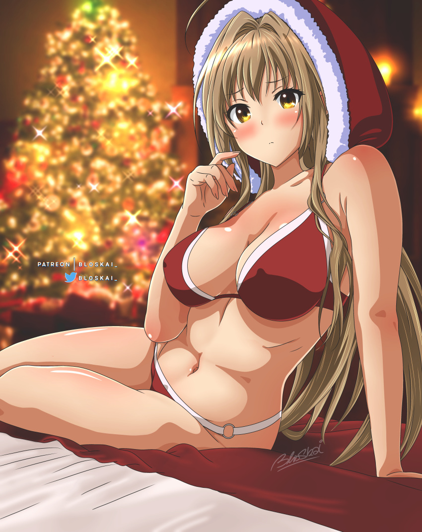 1girls amagi_brilliant_park big_breasts bikini bloskai breasts christmas christmas_headwear female_only hi_res highres sento_isuzu solo solo_female