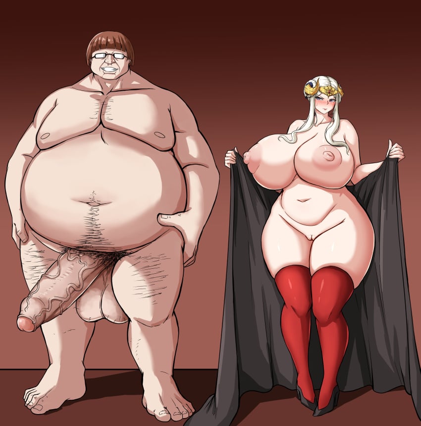 1boy 1girls bare_shoulders bare_thighs blush bowl_cut breasts busty collarbone curvy edelgard_von_hresvelg embarrassed fat_man female fire_emblem fire_emblem:_three_houses forced forced_presentation foreskin gigantic_breasts glasses high_heels horns huge_cock hyper_penis imminent_rape imminent_sex male man_boobs mekabaryt naked_thighhighs nintendo nipples penis post-timeskip presenting purple_eyes pussy questionable_consent rape sagging_balls short_hair shoulders testicles thick_thighs thighs ugly_bastard ugly_man ugly_on_cutie uncut undressing venus_body voluptuous white_hair