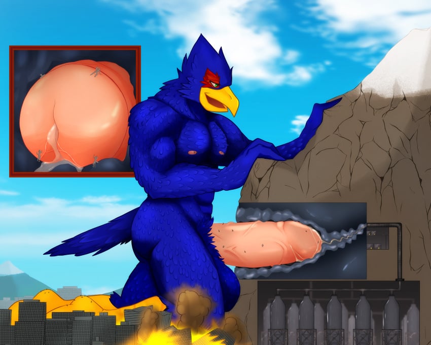 2022 5:4 absurd_res anthro avian big_penis bird bodily_fluids city destruction erection facility falco_lombardi genital_fluids genitals hi_res huge_cock humanoid_genitalia humanoid_penis internal jackrinzler kneeling machine macro male male_focus male_penetrating milking_machine mountain muscular nintendo penetration penile penis penis_milking penis_milking_machine precum star_fox tunnel video_games worship