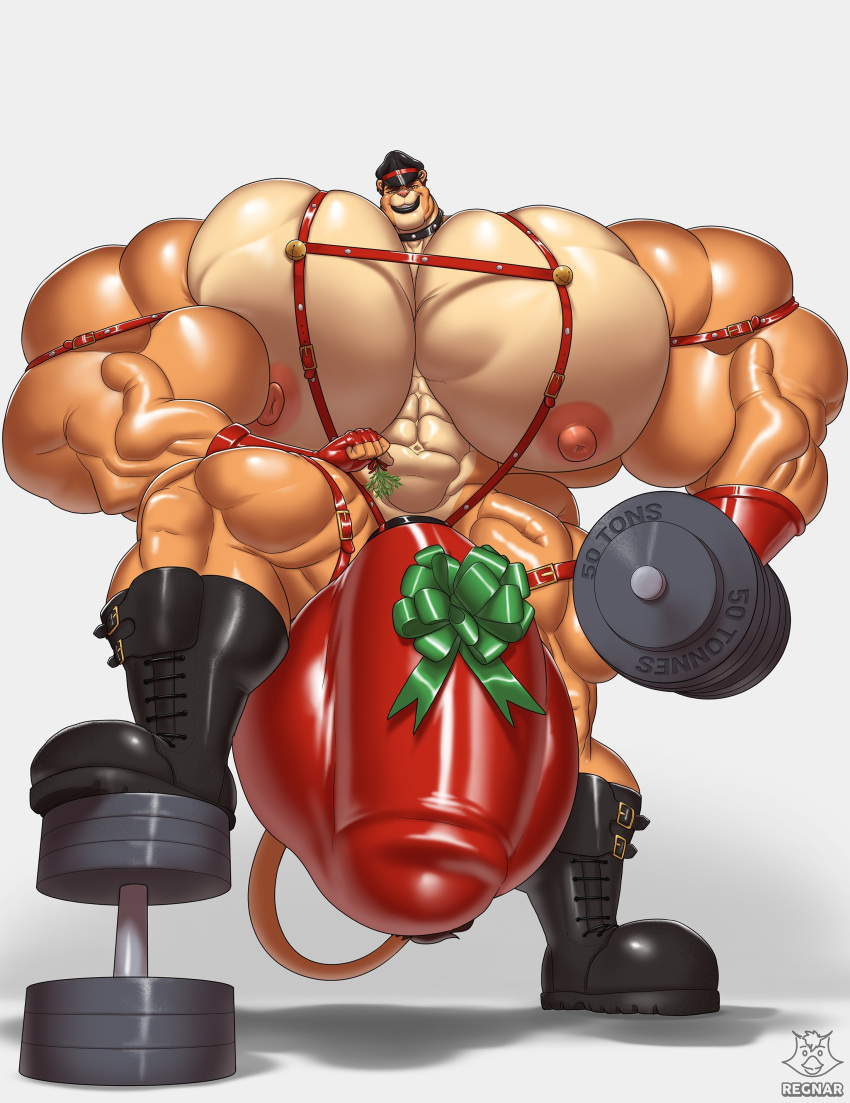 abs biceps christmas_outfit furry gay hyper hyper_balls hyper_genitalia hyper_penis hyper_testicles male male_focus male_only mankini muscle muscles muscular muscular_arms muscular_ass muscular_back muscular_legs muscular_male muscular_thighs nipples pecs red_mankini regnar solo veins veiny_penis