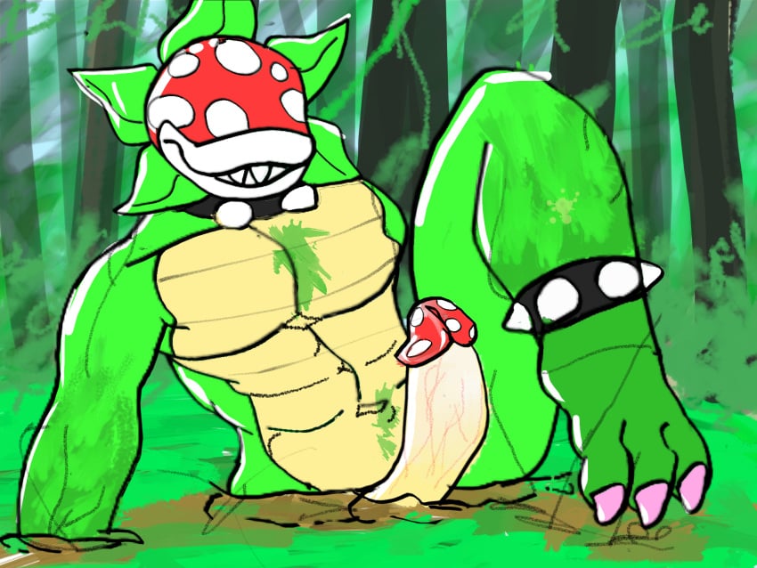 collar dirty elemental_creature feet flora_fauna foilage fungus genitals hi_res legs_up long_penis male mario_(series) muscular muscular_male mushroom nintendo non-human penis piranha_plant plant plantera_(plantera) plantie pubes roots sharp_teeth sirbossy1 solo super_mario_bros. teeth vein veiny_penis