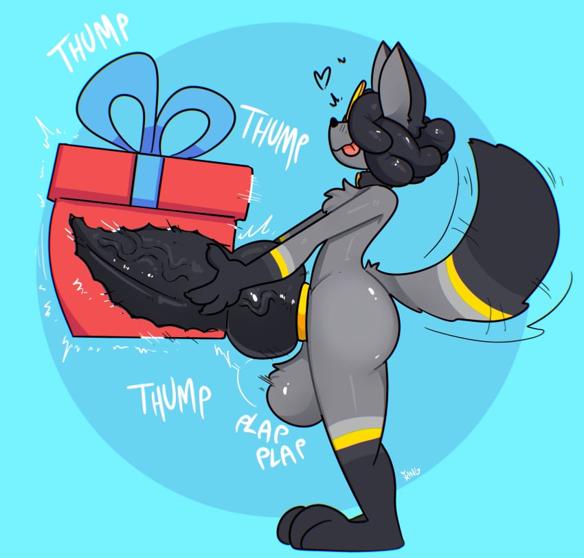 absurd_res alolan_form alolan_meowth animal_genitalia animal_penis anthro ass balls big_penis black_body black_fur black_hair black_penis blue_background canine_penis dreadlocks english_text erection fur genitals gift gift_bow gift_box grey_body grey_fur hair heart hi_res huge_cock knot male male_only markings masturbation meowth nintendo nude penile penile_masturbation penis plantigrade pok&eacute;mon_(species) pokemon pokemon_(species) regional_form_(pokemon) simple_background solo sound_effects text the_xing1 tongue tongue_out vein veiny_penis vinci_(itsmemtfo4) yellow_markings