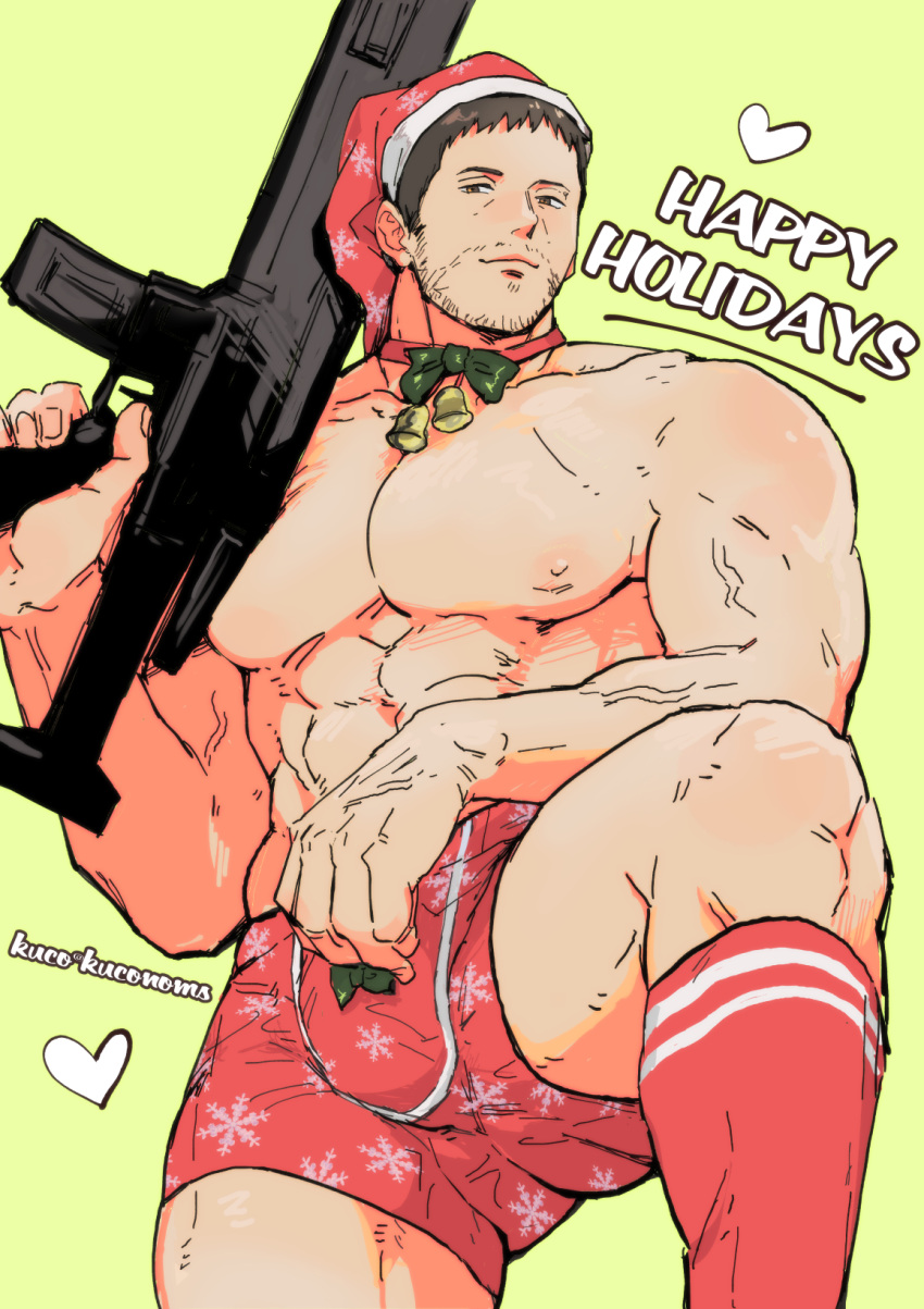 big_bulge bulge christmas english_text gun huge_bulge kuconoms male male_only muscles muscular muscular_male shirtless_male