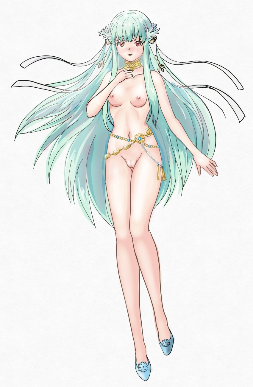 1girls ass_visible_through_thighs bangs bare_legs blue_hair breasts female female_only fire_emblem fire_emblem:_the_blazing_blade fire_emblem_heroes full_body functionally_nude functionally_nude_female kafujiy legs long_hair looking_at_viewer naked_footwear navel ninian_(fire_emblem) nintendo nipples nude nude_female pussy red_eyes small_breasts smile solo toned_female very_long_hair white_background