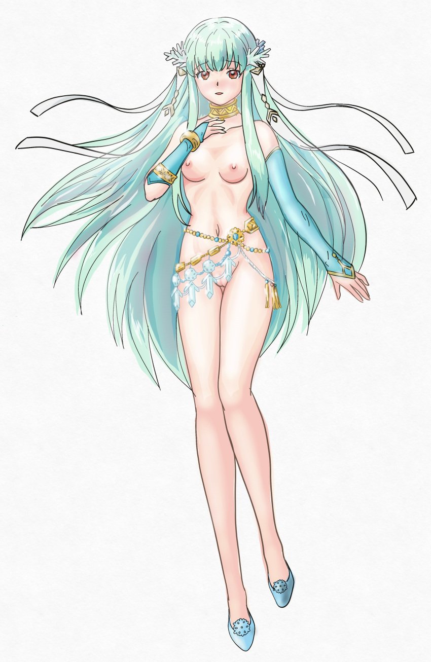 1girls ass_visible_through_thighs bangs bare_legs blue_hair breasts completely_nude female female_only fire_emblem fire_emblem:_the_blazing_blade fire_emblem_heroes full_body functionally_nude functionally_nude_female kafujiy legs long_hair looking_at_viewer naked_footwear navel ninian_(fire_emblem) nintendo nipples nude nude_female pussy red_eyes small_breasts smile solo toned_female very_long_hair white_background