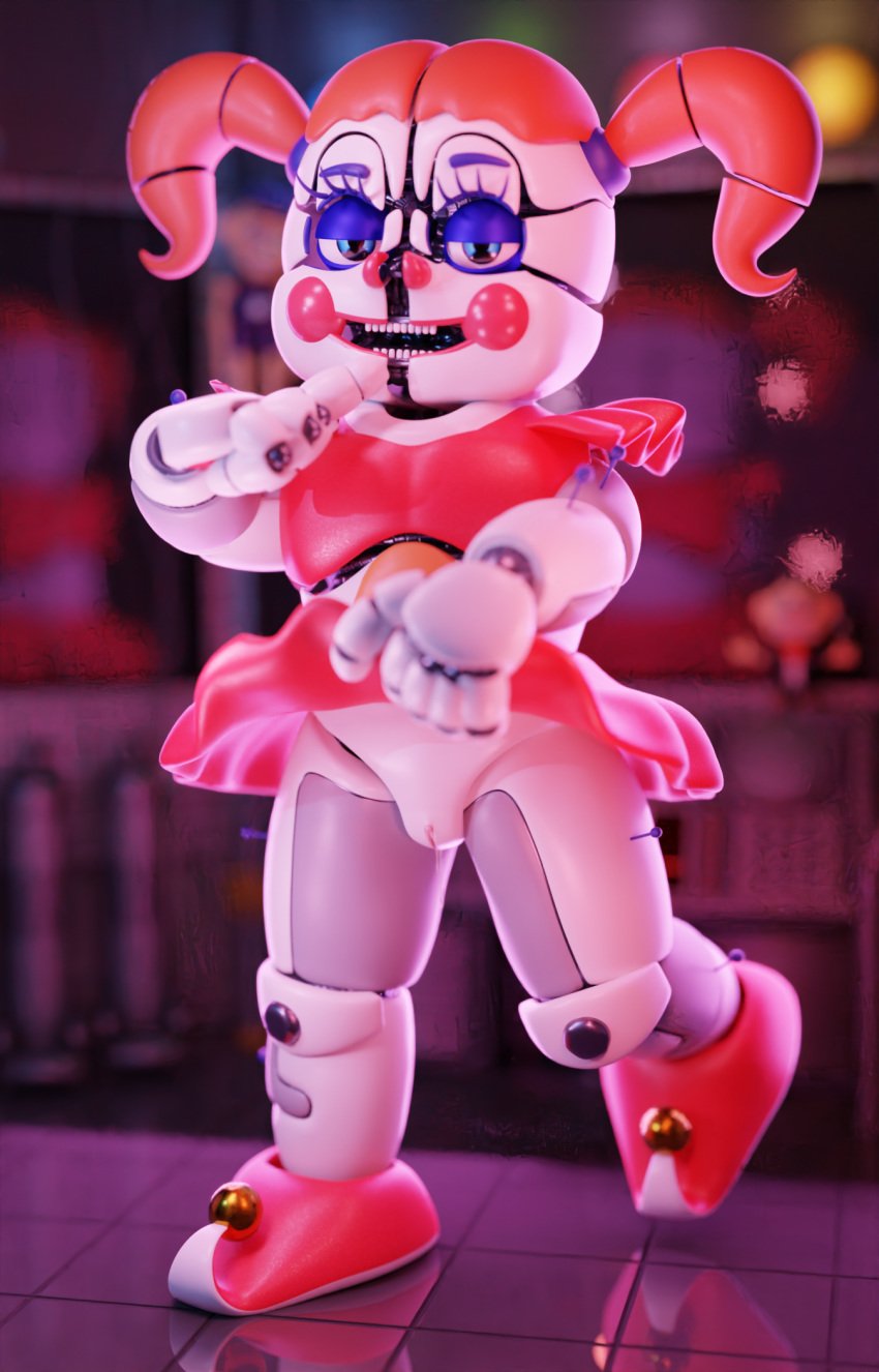 3d 3d_(artwork) baby_(fnafsl) blender blender_(software) blue_eyes blurry_background canon_appearance circus_baby circus_baby_(fnaf) circus_baby_(original) cum cum_drip cum_in_pussy female female_only finger_to_mouth five_nights_at_freddy's five_nights_at_freddy's:_sister_location footwear full_color leg_up m0nk3y no_penetration orange_hair pussy red_clothing red_lipstick robot robot_girl skirt skirt_lift skirt_up solo solo_female vagina white_body white_skin