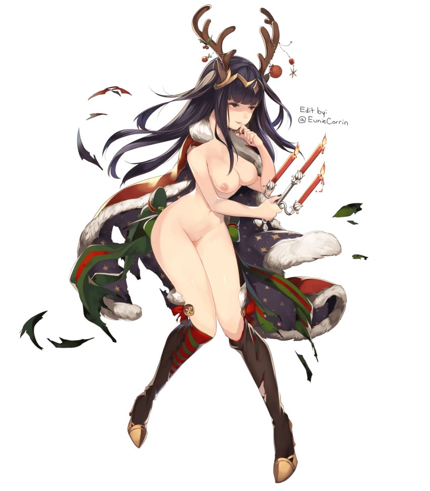 1girls alternate_costume bangs bare_thighs black_eyes black_hair black_nails breasts cape christmas christmas_outfit edit euniecorrin eyes_in_shadow female female_only fire fire_emblem fire_emblem_awakening fire_emblem_heroes heels large_breasts long_hair nail_polish naked_cape naked_heels naked_thighhighs navel nintendo nipples nude nude_female nude_filter official_alternate_costume pussy smile solo splooshiemon tharja_(fire_emblem) tharja_(winter)_(fire_emblem) thighhighs thighs torn_clothes