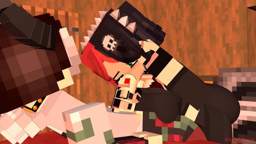 1boy 1boy1girl 1girls 3d bedroom big_ass blowjob bra breasts brown_hair clothed_sex collar demon_boy ellie_walls_(odysseyellie) fellatio female goth_girl green_eyes horns horny_female human humanoid looking_at_partner looking_at_penis male male/female mine-imator minecraft multicolored_hair no_panties outside skull_hair_ornament spiked_hairband stockings super_twit_(supertwit) supertwit tagme