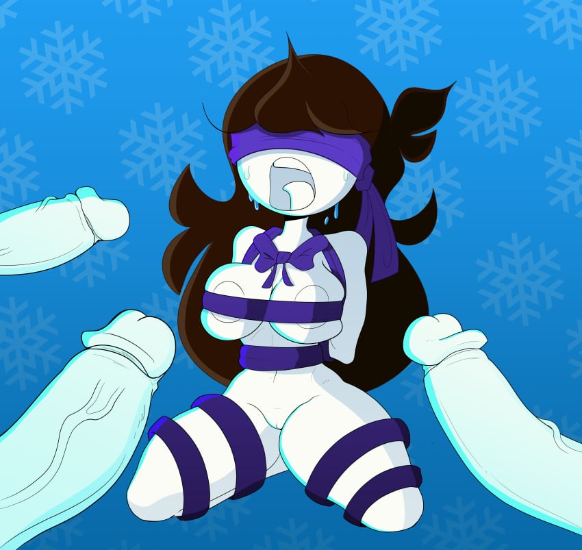 1girls arms_behind_back arms_tied blindfold bondage boobs bow bowtie breasts brown_hair christmas female female_focus functionally_nude gift_wrapped imminent_rape imminent_sex jaiden jaiden_animations large_breasts legs_tied long_hair multiple_penises open_mouth penis penis_vein purple_ribbon restrained restrained_arms restrained_legs ribbon_bondage sweat sweatdrop sweating tagme tits unseen_male_face vagina vaz0v white_body white_skin wrapped wrapped_up youtube youtuber