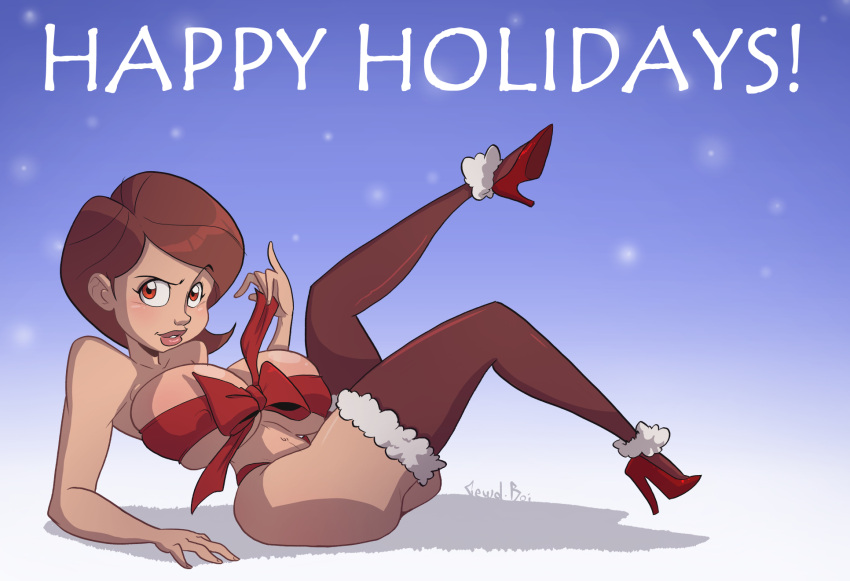 big_breasts boots christmas curvy curvy_female gewd-boi helen_parr medium_hair milf smooth_skin solo_female tagme the_incredibles