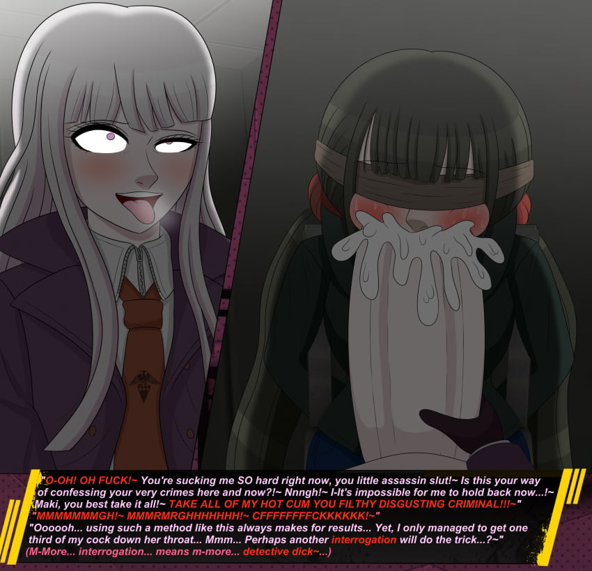 1futa 1girls :>= ahe_gao ahegao bangs black_hair blindfold blowjob blush brown_hair chair clothed clothing cum cumming danganronpa danganronpa:_trigger_happy_havoc danganronpa_v3 dialogue dubious_consent duo ejaculation english_text erection eroticaquatic female fully_clothed futa_on_female futanari harukawa_maki high-angle_view huge_cock human hyper_penis interrogation kirigiri_kyouko kneeling light-skinned_female light-skinned_futanari light_skin long_hair looking_down looking_up mind_break mostly_clothed oral oral_sex orgasm penis pink_hair rolling_eyes self_upload smooth_skin standing text tied_up tongue tongue_out twintails