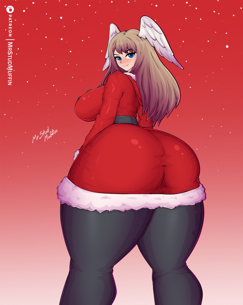 1girls ass back_view big_ass big_breasts breasts bubble_ass bubble_butt christmas eunie_(xenoblade) huge_ass huge_butt mrstudmuffin thick_ass thick_thighs tight_pants xenoblade_(series) xenoblade_chronicles_3