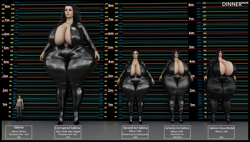 1girls 3d absurd_res absurdres big_breasts breasts digital_media_(artwork) dinner-kun evolution female giantess hi_res highres huge_breasts mini_giantess sabina_(dinner-kun) size_difference tagme