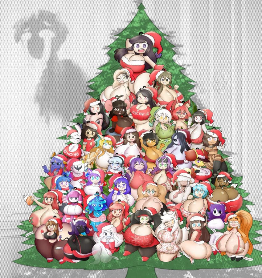 40girls adorable aria_(chaozdesignz) candy_(cgthiccart) christmas christmas_outfit christmas_tree cloe_(crysnickel) collage crossover crowd cute delphox gats gwen_martin hiruson huge_ass huge_breasts hyper_hourglass kiyoko_(hiruson) madz_(madzisstacked) madzisstacked malica_(metaskei) monster_girl multiple_girls mya_(dorahden) nate_(mindnomad) original original_character ornament pokémon_(species) pokemon shortstack starr_(crashcantheman) tagme_(character) tips_(gats) venus_body