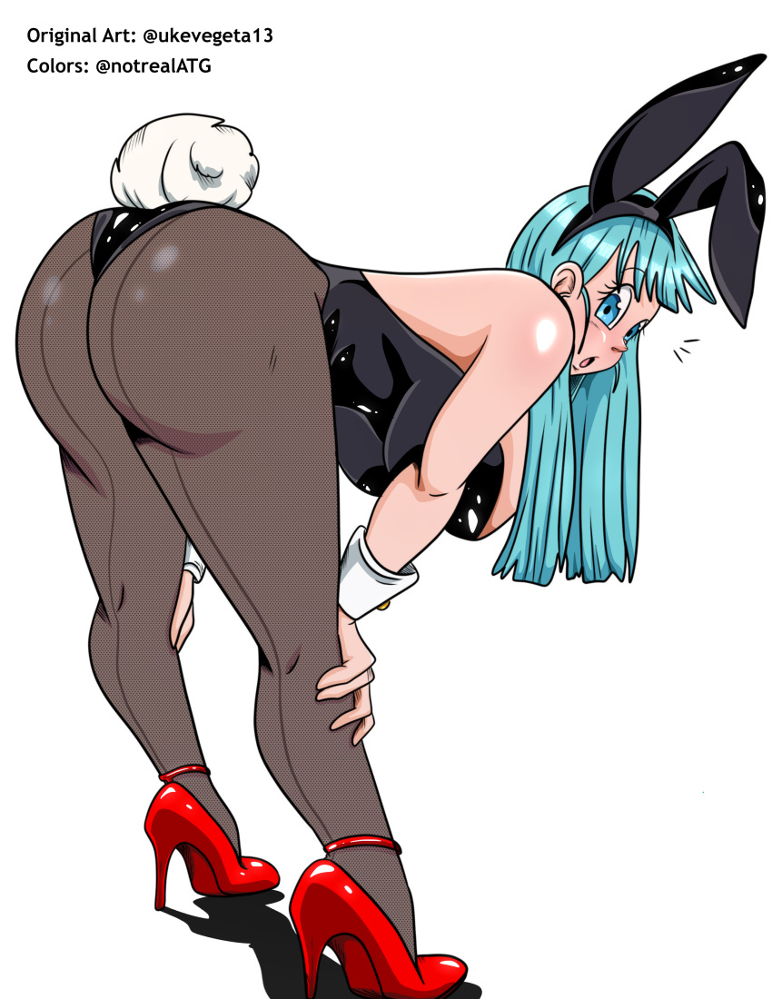 1girls 2022 ass bending_over bent_over blue_eyes bulma_(bunny) bulma_briefs bunny_ears bunny_girl bunnysuit busty cuffs dragon_ball dragon_ball_(classic) edit female female_only hands_on_knees high_heels large_ass large_breasts light-skinned_female light_skin notrealatg pantyhose playboy_bunny shounen_jump simple_background slim_waist solo solo_female teal_hair teenager thick_thighs ukevegeta13 white_background wide_hips