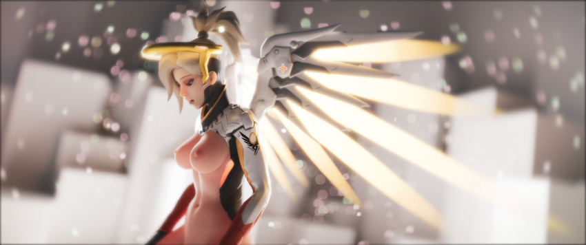 1girls 3d angela_ziegler blender blizzard_entertainment blonde_hair bokeh bottomless bottomless_female breasts female female_focus female_only hair hi_res highres light_skin looking_down mercy overwatch reace_tr solo solo_female white_hair