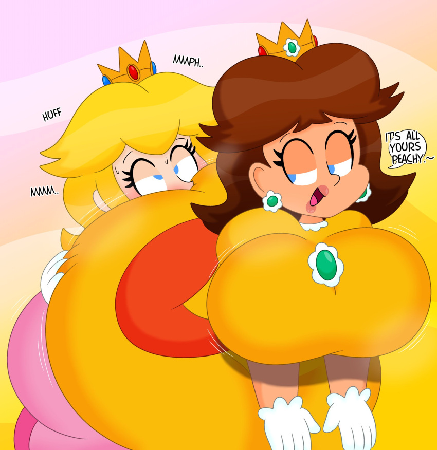 2girls 3barts ass ass_worship big_breasts breasts bubble_ass bubble_butt female female_only huge_ass huge_breasts huge_butt large_ass large_butt mario_(series) multiple_girls nintendo princess_daisy princess_peach super_mario_bros. thick_ass yuri