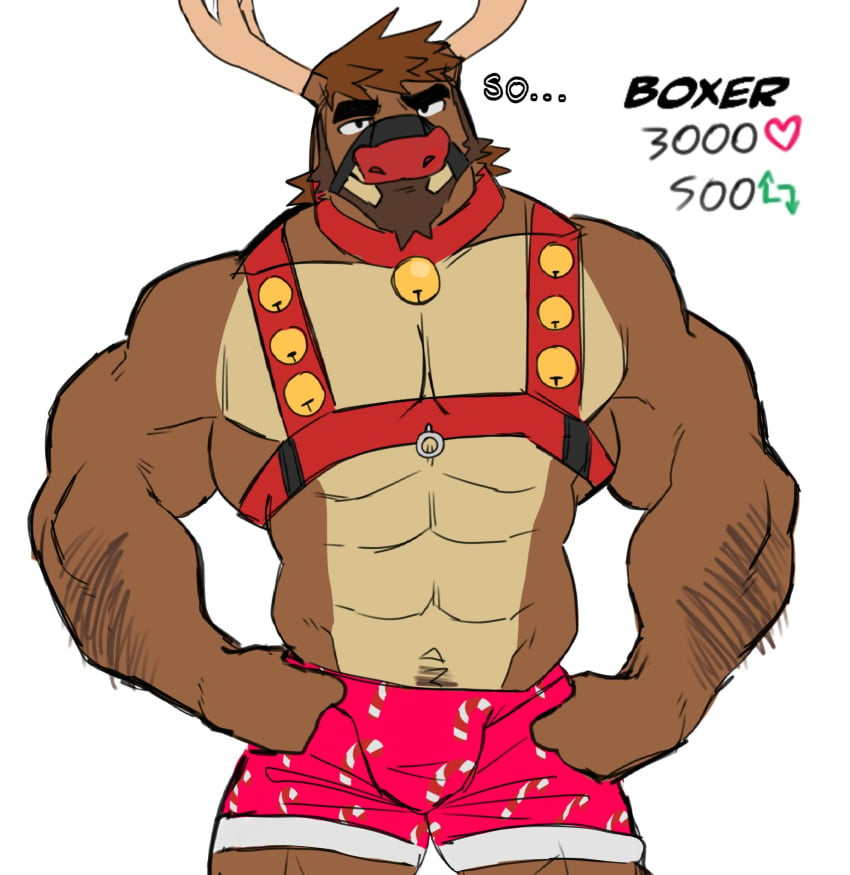 bara biceps christmas furry game harness holidays ice_xhan male male_focus male_only muscular muscular_male pecs toro_buull undressing