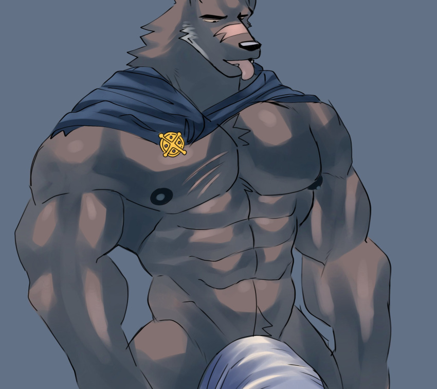 abs bara biceps blanket bulge cape erection furry ice_xhan male male_focus male_only muscular muscular_male nipples pecs tongue toro_buull wolf