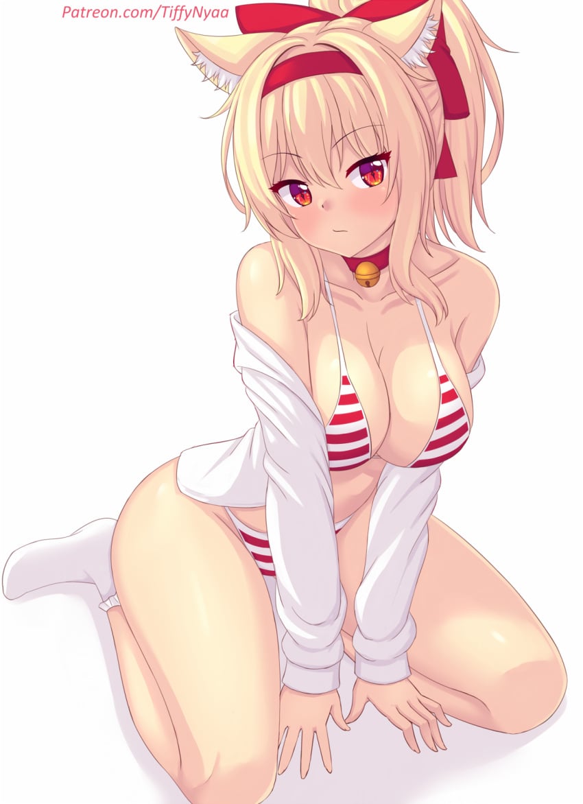 1girls big_breasts bikini blonde_hair breasts cat_ears cat_girl catgirl cleavage female female_only light-skinned_female light_skin long_hair red_eyes solo_female tiffy tiffynyaa