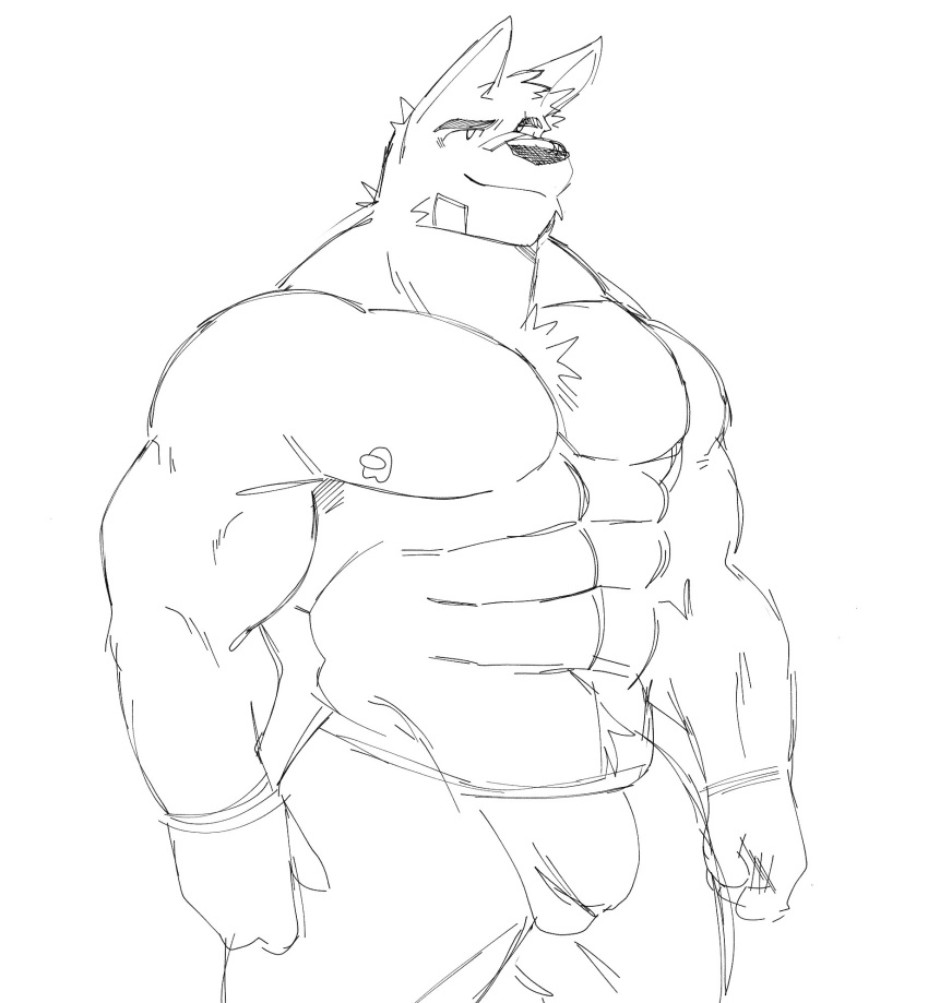 abs amogus amogus_reference among_us bara biceps bulge canine furry ice_xhan male male_focus male_only muscular muscular_male nipples pecs sketch toro_buull