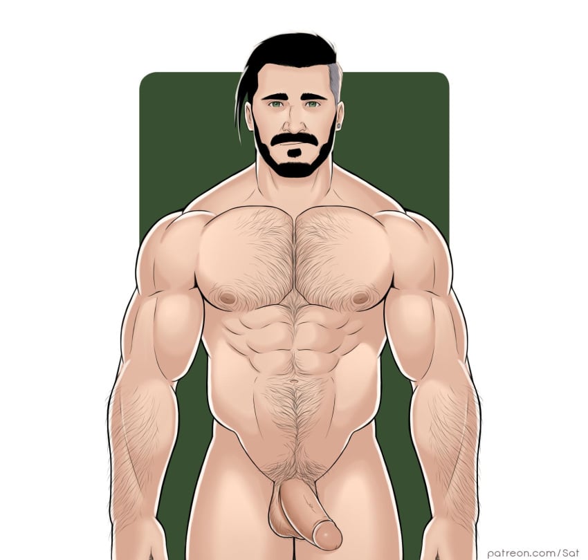 1boy abs balls ballsack bara beard beefy body_hair boner chairman_rose erection facial_hair foreskin foreskin_folds goodguysatart green_eyes hairy_balls human intact male male_nipples male_only male_pubic_hair manly mature_male muscles muscular_male mustache nintendo nude_male pecs penis pokemon pokemon_ss retracted_foreskin salt_and_pepper_hair scrotum smooth_penis solo testicles uncut