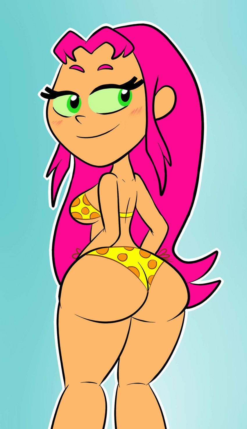 1girls alien alien_girl ass bikini blush cartoon_network dat_ass dc eyebrows green_eyes green_sclera koriand'r orange_skin pink_hair polka_dot polka_dot_bikini polka_dot_panties scobionicle99 sideboob spotted_bikini spotted_panties starfire swimsuit teen_titans teen_titans_go thick thick_thighs