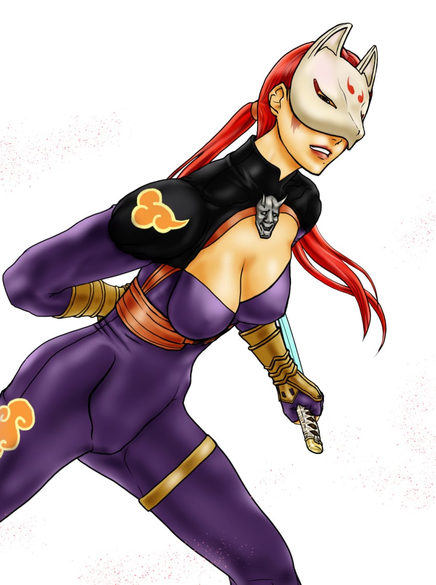 alluring bodysuit cleavage female kitsune_mask kunimitsu kunoichi milf namco red_hair rider_men tekken tekken_2 tekken_tag_tournament tekken_tag_tournament_2