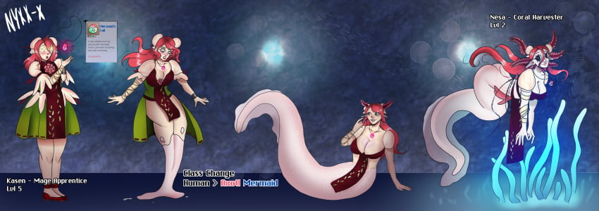 ass_expansion axolotl axolotl_humanoid body_modification breast_expansion class_change cursed_item female identity_death kasen_ibaraki large_ass large_breasts mermaid nyxx-x solo solo_female thick_thighs touhou transformation transformation_sequence wide_hips