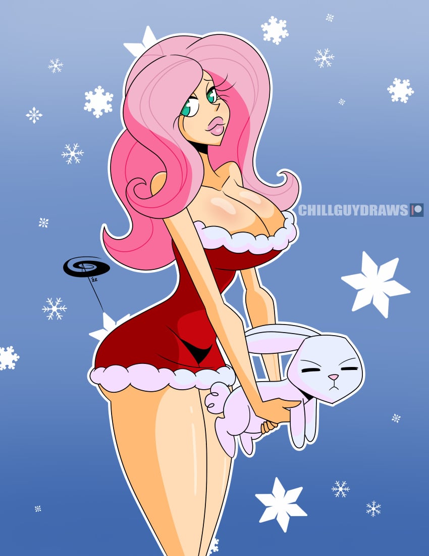 christmas female fluttershy_(eg) fluttershy_(mlp) frostbiteboi my_little_pony my_little_pony_friendship_is_magic santa_hat straight_hair thicc-verse