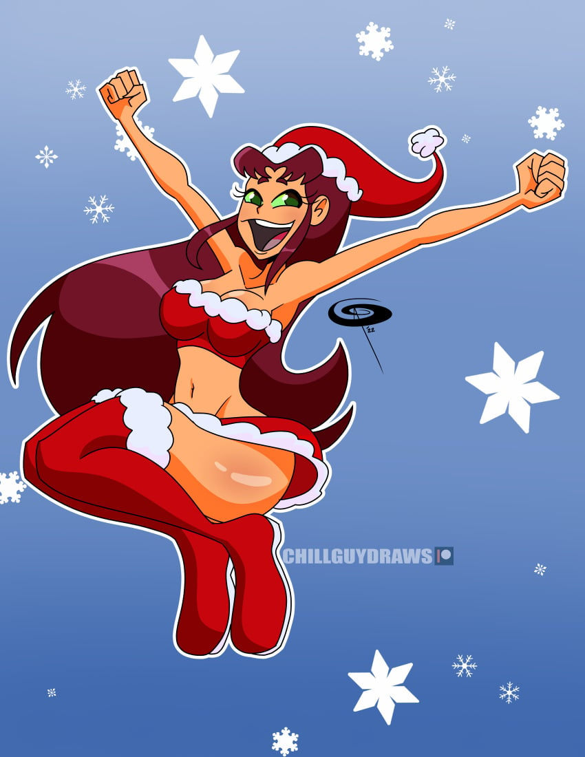 cartoon_network christmas dc dc_comics dcau female frostbiteboi koriand'r santa_hat starfire tamaranean teen_titans toonami