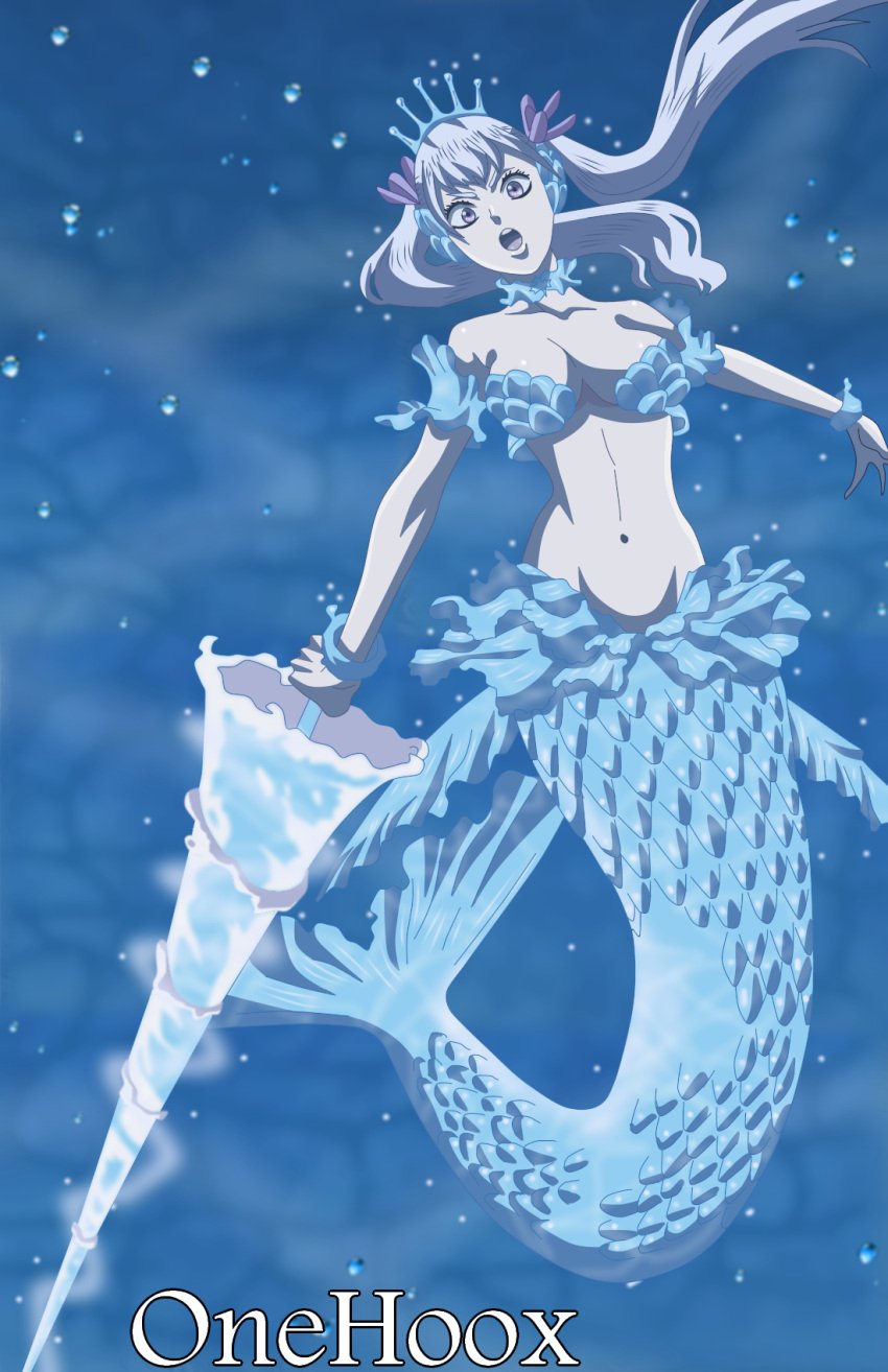 1girls armor black_clover blue_tail breasts cleavage female female_only large_breasts long_hair mermaid mermaid_girl mermaid_position mermaid_tail mermaid_transformation monster_girl noelle_(mermaid_form) noelle_silva onehoox png seductive_look seductive_pose signature solo twintails underwater