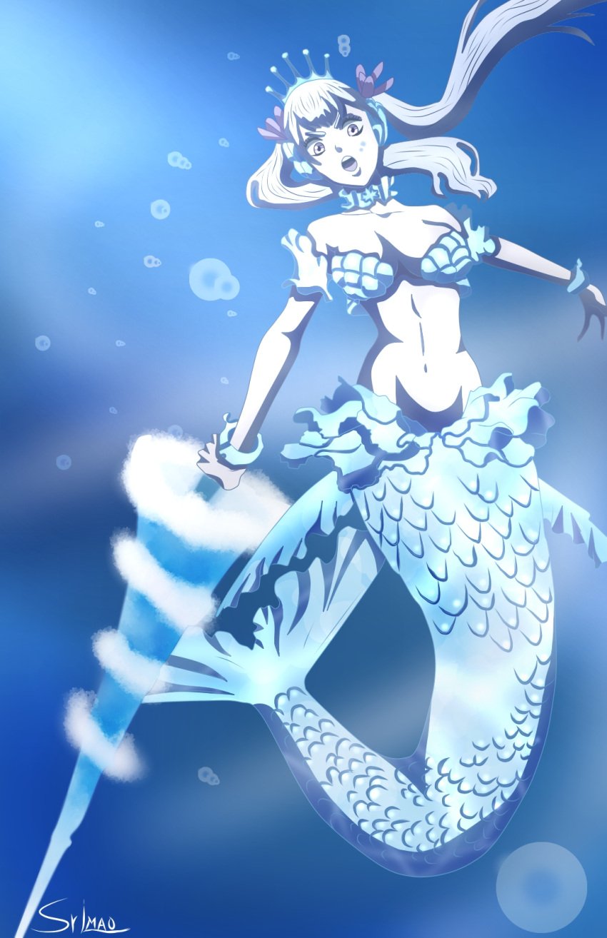 1girls armor black_clover breasts cleavage female female_only large_breasts long_hair lsr_lmao mermaid mermaid_girl mermaid_position mermaid_tail mermaid_transformation monster_girl noelle_(mermaid_form) noelle_silva seductive_look seductive_pose solo twintails underwater