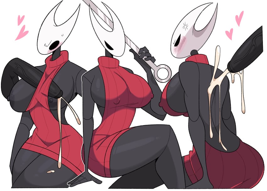 1boy 1girls big_breasts blush clothed cum cum_on_back cum_on_body heart hollow_knight hornet_(hollow_knight) idolomantises mask mothmilfs nipples nipples_visible_through_clothing paizuri partially_clothed penis sitting sweater thick_thighs