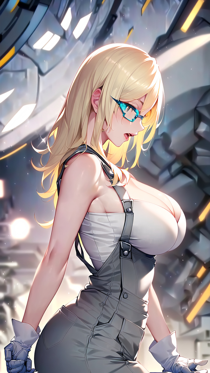 1girls ai_generated curvaceous curvy_figure dungarees female_focus female_only glasses hi_res long_hair original stable_diffusion tagme voluptuous_female