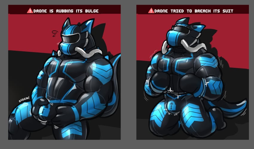 1boy anthro bara bara_tits black_latex blue_markings bondage bondage_mittens buff bulge bulge_fondling bulge_grab bulge_rubbing bulge_through_clothing chastity chastity_device derg dragon drone drone_suit droneification dronification encasement featureless_hands forced_chastity furry gas_mask gimp gimp_suit glauca_(glaucablitz) glaucablitz hi_res horn horns latex latex_bodysuit latex_clothing latex_encasement lock_bulge lock_symbol male male_only markings mask muscles muscular muscular_male null_bulge nullge on_knees onomatopoeia orgasm_denial padlock_symbol punishment restrained round_bulge rubber scalie sensory_deprivation shaking shiny shiny_latex skintight skintight_bodysuit solo spikes spikes_(anatomy) stimulation text tube twitching twitching_bulge vibrating_bulge visor warning_sign