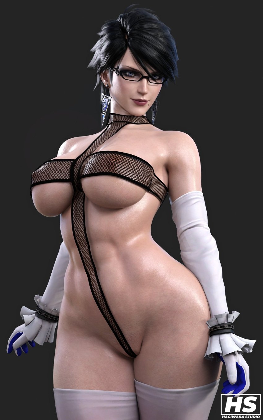 1girls 3d ass bayonetta bayonetta_(character) bayonetta_2 beauty_mark big_ass big_breasts bikini black_hair breasts dat_ass ear_ring female female_only fishnet_bikini fishnet_swimsuit fishnets glasses hagiwara_studio huge_ass huge_butt large_ass large_butt long_gloves nipples pussy short_hair solo stockings swimsuit thick_thighs wide_hips