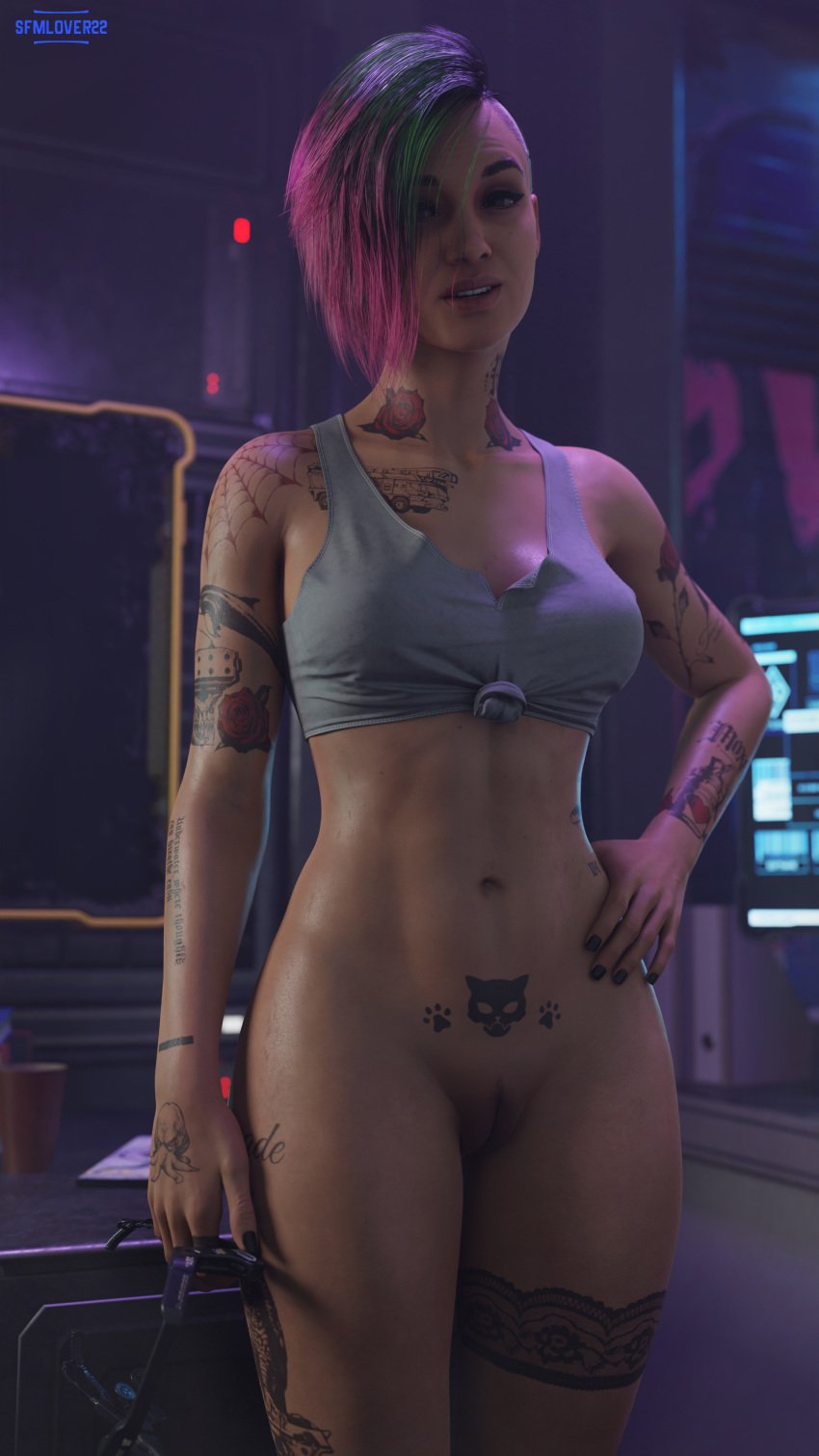 1girls 3d cd_projekt_red cyberpunk_2077 female female_only judy_alvarez pussy sfmlover22 solo